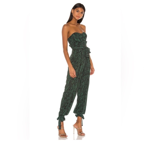 Michael Costello Strapless Green Black Snake Print Jumpsuit XL Pristine Sold Out - Picture 2 of 3
